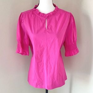 J Crew Pink Keyhole Ruffle Neck Top Size XL